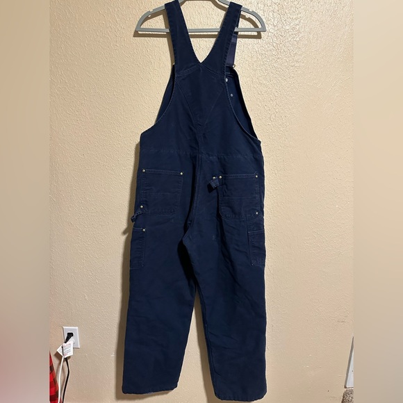 Carhartt Quilt‎ Lined Zip to Thigh Bib Overalls Mens Size 40x32 Dark Navy - Picture 3 of 12